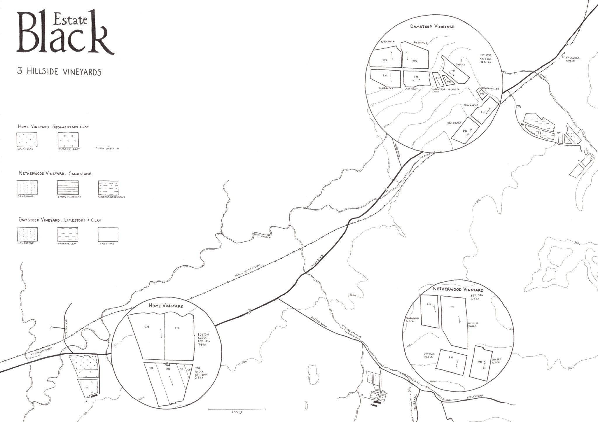 Black Estate Vineyard - North Canterbury | Vineyard Map Black Estate Vineyard - North Canterbury | Vineyard Map